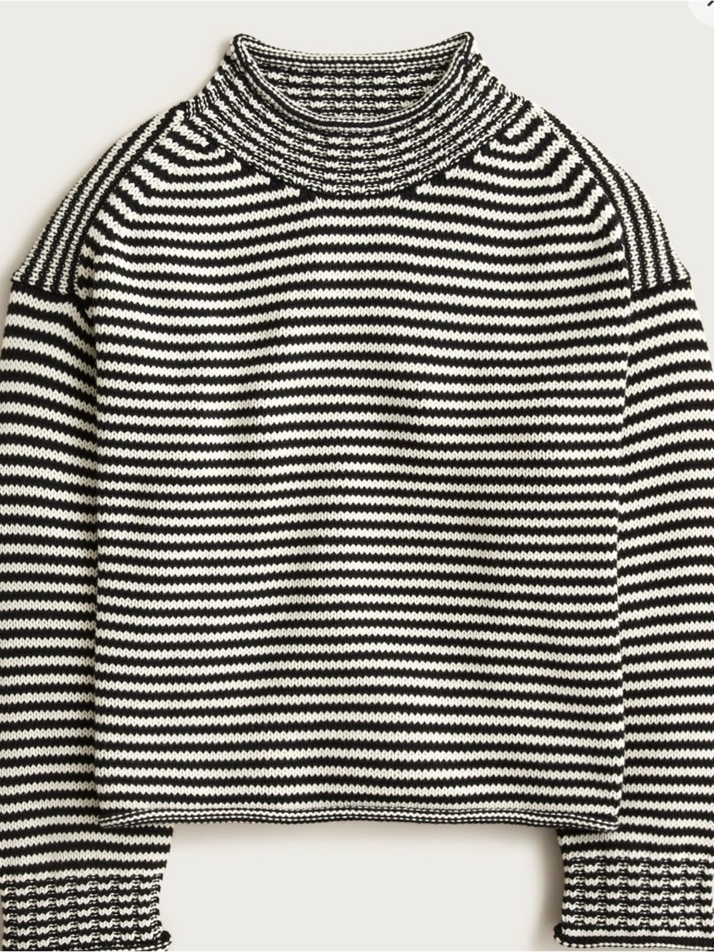 J Crew. Rollneck Striped Black & White Knit Sweater
